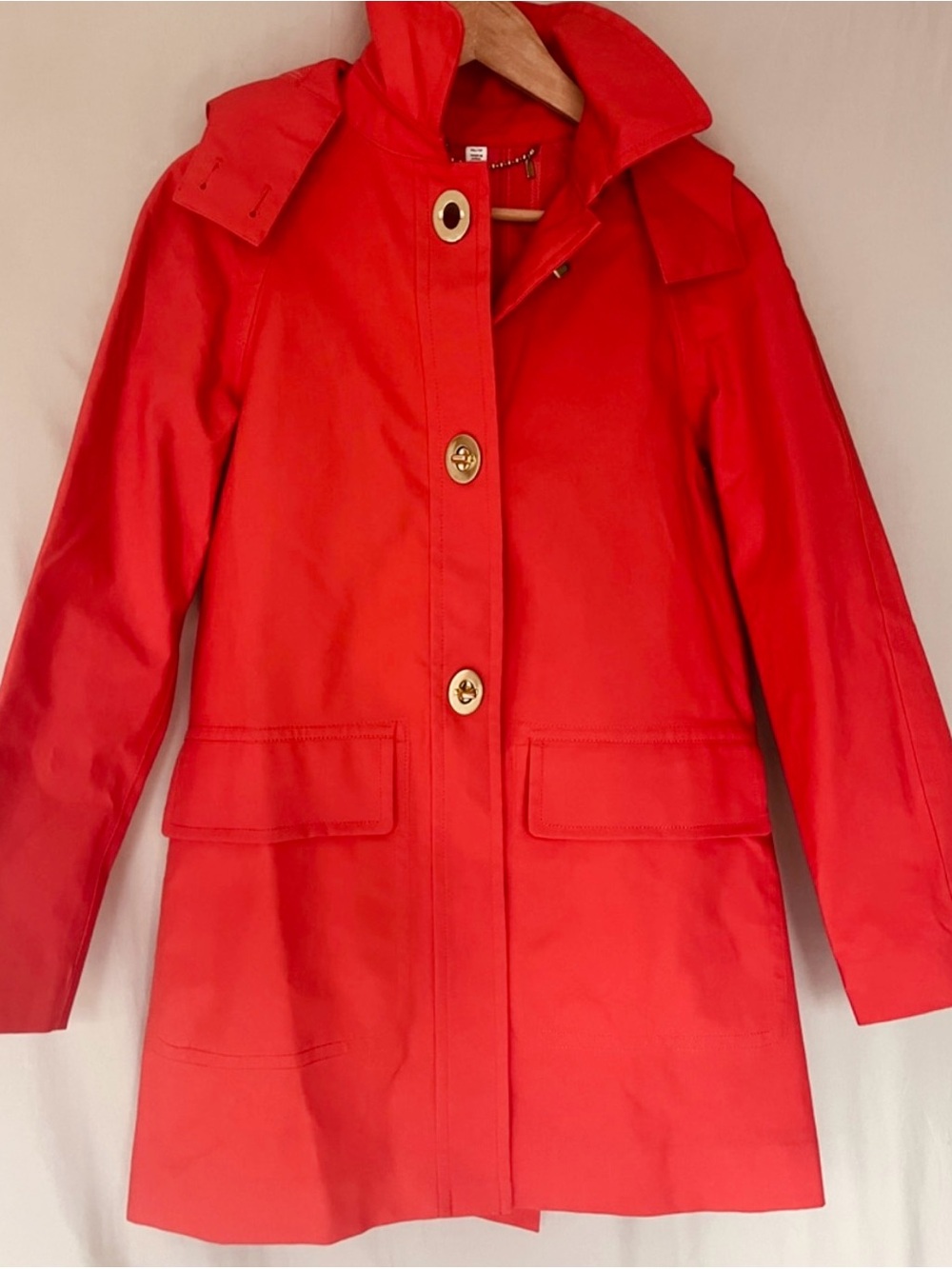 Coach Red Orange 100% Cotton Hooded Rain Jacket Trench Coat XS NWOT
